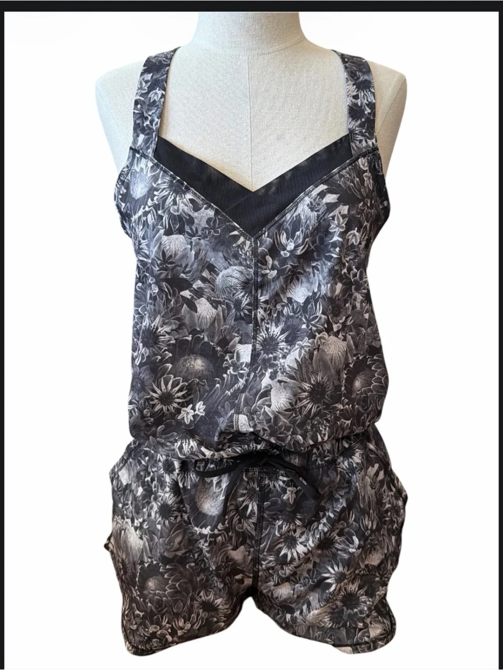 LULULEMON NWOT vintage black floral romper